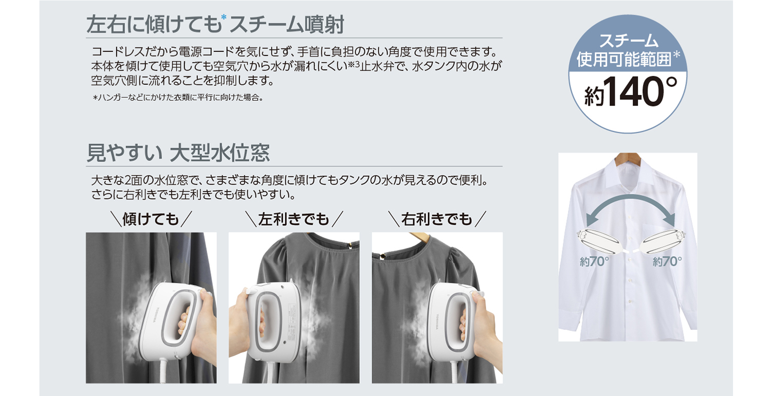 東芝衣類スチーマー スチーム使用可能範囲