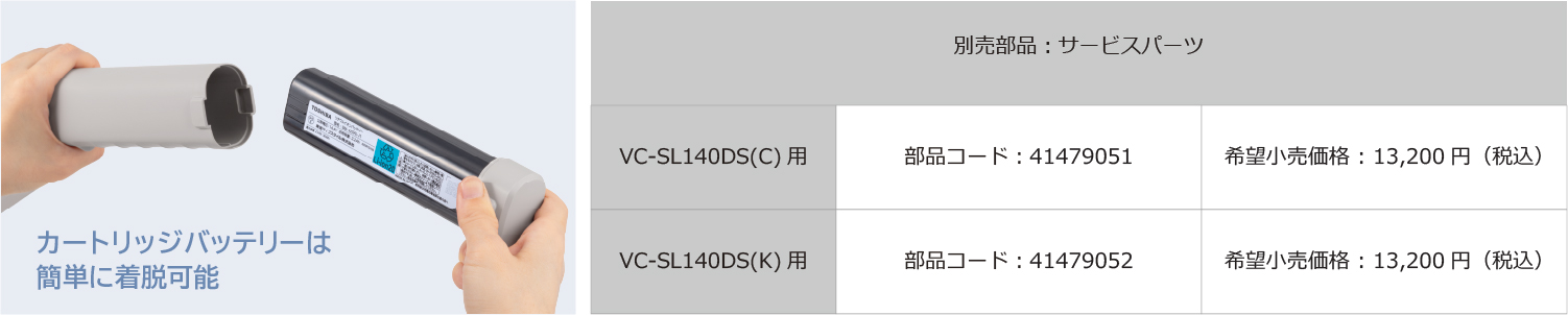 東芝コードレス掃除機(クリーナー) VC-SL140DS カートリッジバッテリー
