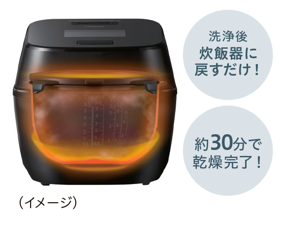 洗浄後炊飯器に戻すだけ!約30分で乾燥完了!